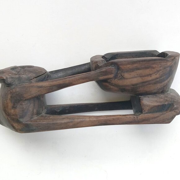 VTG Hand Carved Primitive Tribal Wood Folk Art Heavy Wood Monkey Holding Tray - Picture 9 of 9